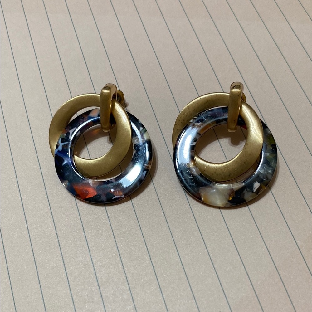 Anna & Ava multi color tortoise and gold hoops on a stud post - about 1" in size